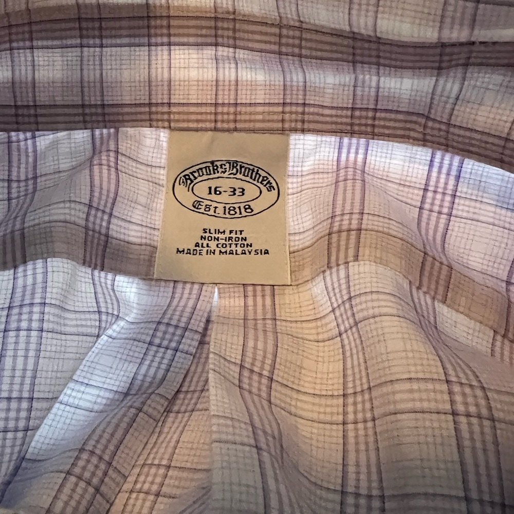 Brooks Brothers Men’s Slim Non Iron 16 33 Purple White Stripe Button Down